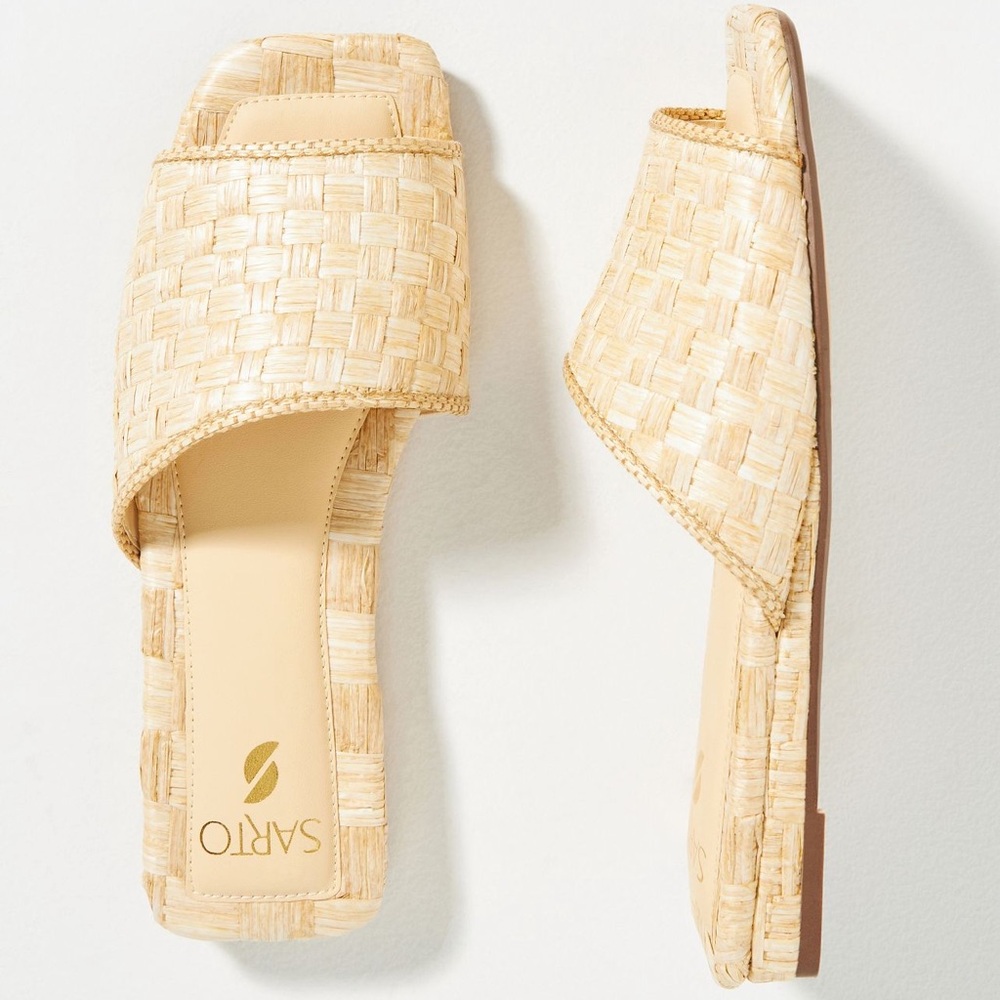 Anthropologie Franco Sarto Bordo Raffia Slide Sandals Sz 9